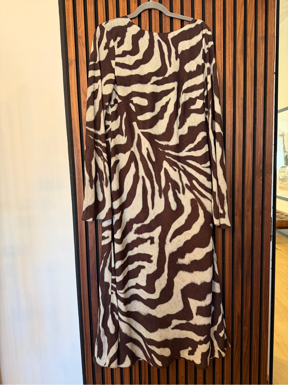 Mango Brown and Cream Zebra-Print Long Sleeve Midi Dress